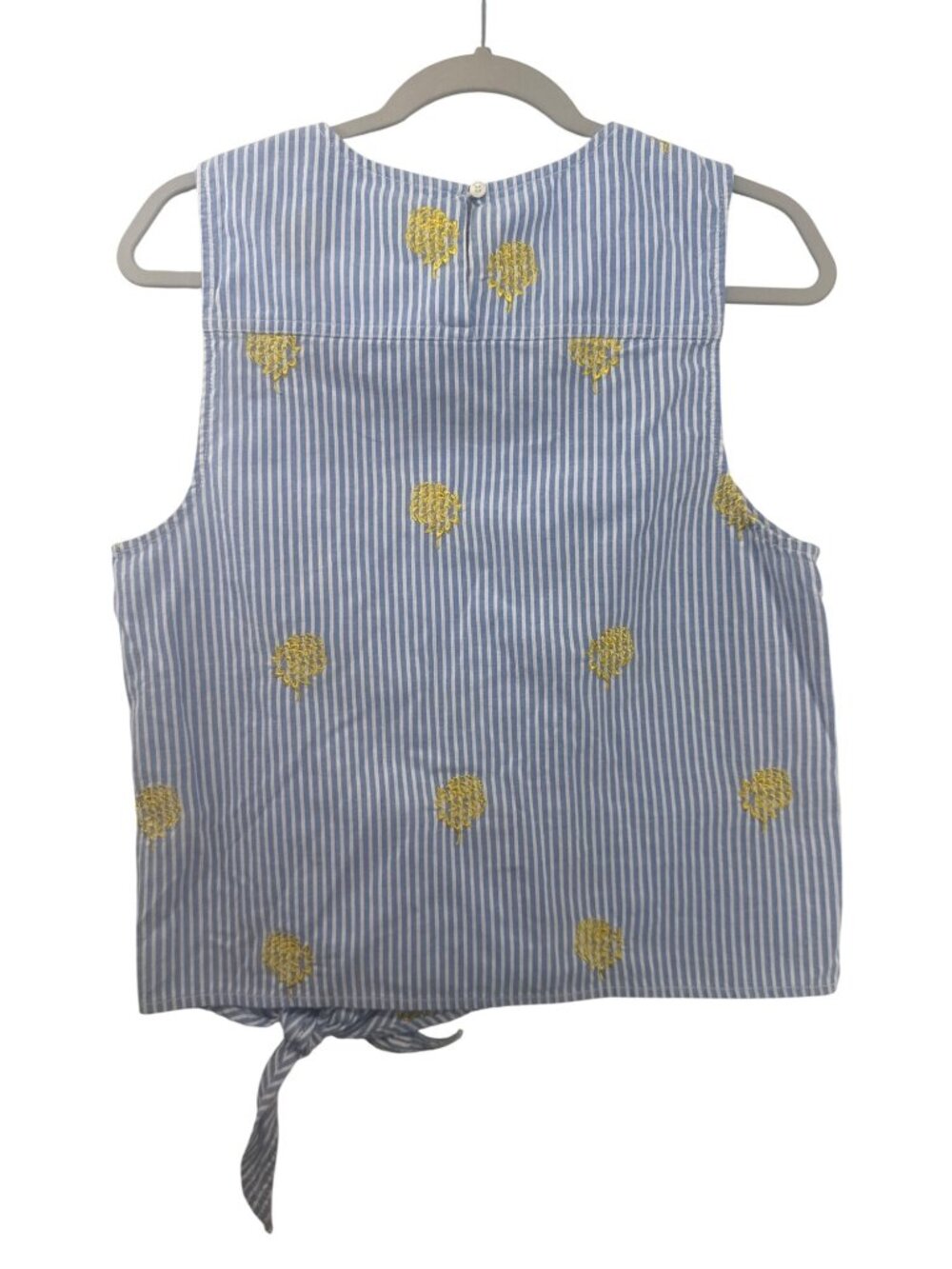 J.Crew Womens Top Sz 12 Blue Striped Pineapple Seersucker Preppy Beachy Classic - Picture 2 of 9